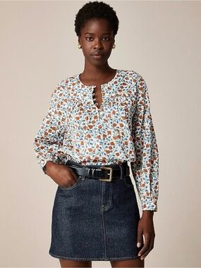 NWT J. Crew Floral Print Long-Sleeve Peasant Blouse - Size Small